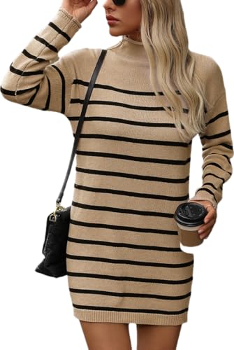 Women's Sweater Dress high-Neck Long Sleeve Mini Fall Dress Pullover Winter Dresses for Women Knit Dress