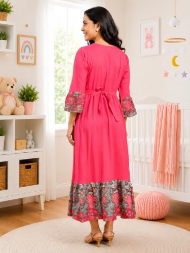 Image of RITIJYA Zipless Feeding Kurta Dress for Women | Maternity Nursing Kurti, No-Zip Easy Access | Extra Pleats Pre to Post Pregnancy | Quick-Dry Fabric | S-4XL