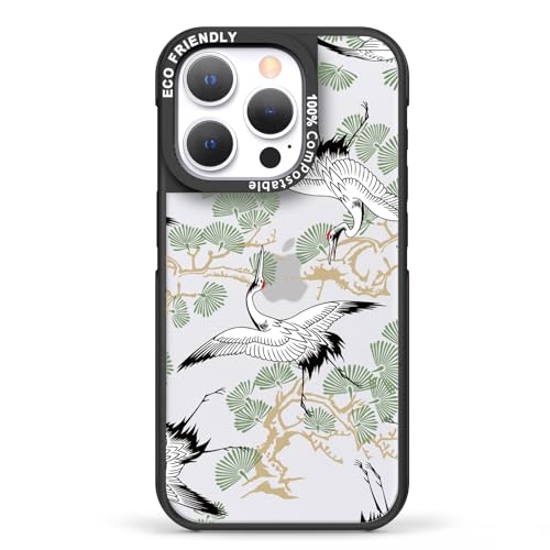 Coque végétale iPhone 15 Pro grue noire idée cadeau tendance pour femme
