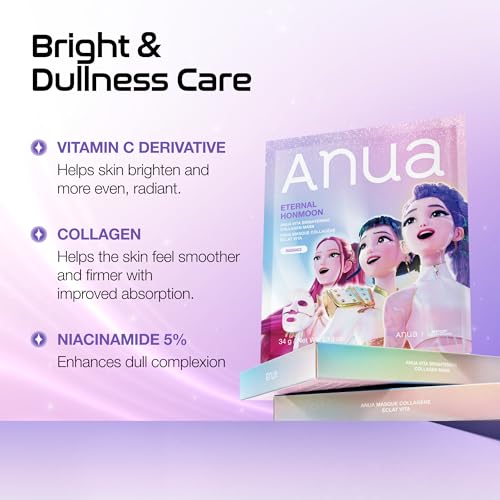 Image of ANUA Vita Collagen Mask, Hydrogel Face Mask for Cooling & Skin Firmness, Dullness Care with Vitamin C, Radiant Glass Skin Effect, KPop Demon Hunters, Korean Skincare (4ea)