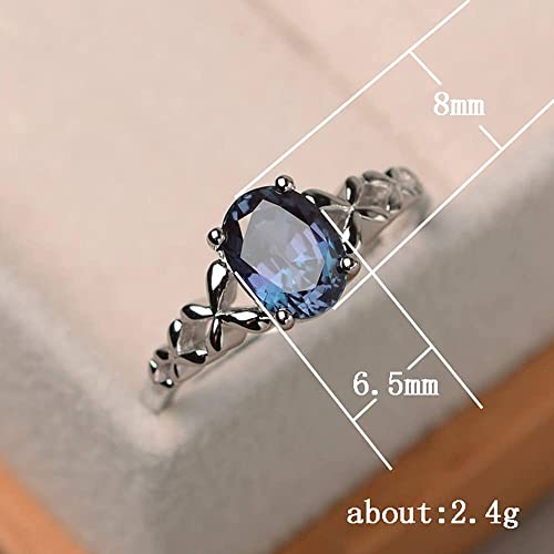 Koguxuix Genuine Women's 925 Sterling Silver Ring Oval Cut Natural Sapphire Blue CZ Crystal Butterfly Ring Engagement Party Band Ring (8)2