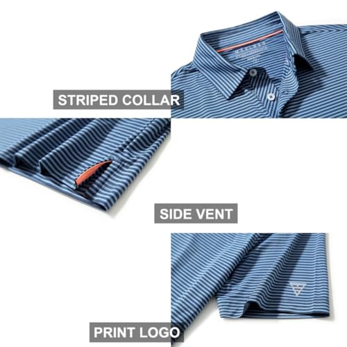 Image of Men's Golf Polo Shirts Short Sleeve Striped Performance Moisture Wicking Dry Fit Golf Shirts for Men