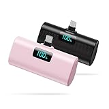 [2-Pack]Small Portable Charger 5200mAh, Upgraded PD USB C Power Bank Built-in USB-C Connector,LCD Display Battery Pack Compatible with iPhone 15/15 Plus/15 Pro/15 Pro Max/Samsung Android(Black+Pink)