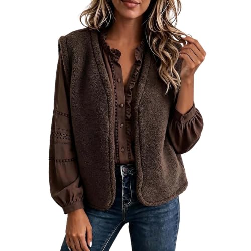 Womens Sherpa Fleece Vest Open Front Short Boxy Casual Winter Layering Top - image 3