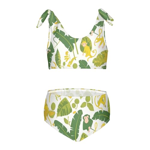 KLL Monkeys Bananas and Palm Leaves Girls Two Piece Bikini Sets Scoop Neck Bathing Suit Swimming Suits Cute Shoulder Strap - Main Image