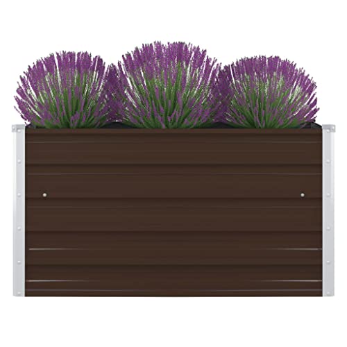 vidaXL Raised Garden Bed - Spacious Planting Solution - Galvanized Steel Material in Brown Color - Square Design - Sturdy with Edge Fold Safety - Easy Assembly - Size: 39.4