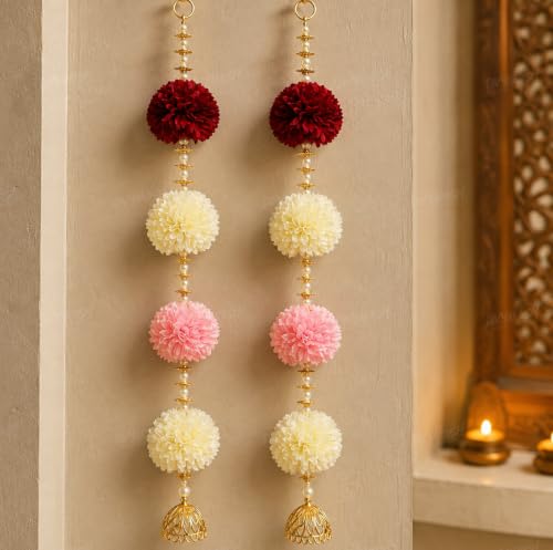 Image of Divyakosh Artificial Flower Hanging for Door, 2 Pieces, 24 Inch Each, Big Export Quality Flowers, Decorative Toran for Main Door, Pooja Room, Mandir & Festive Home Decor