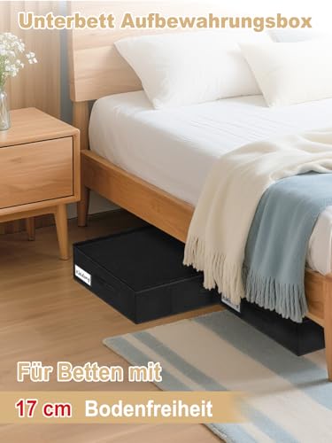JUPELI Aufbewahrungsbox mit Deckel, 2 Stück Bettkasten Aufbewahrung, Stabile Seitenwände und Boden, Faltbare, Bettwäsche Aufbewahrung für Decken, Kleidung, Spielzeug, Schuhe, 76×38×17cm