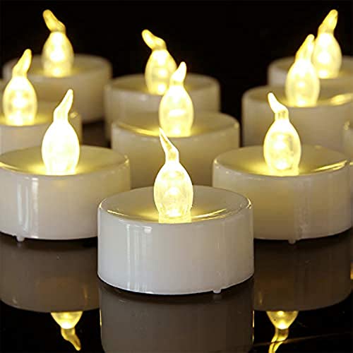 YiYFiT Lot de 12 Bougies Chauffe-Plat Classiques à LED Blanches sans Flamme - Bougies à Piles vacillantes pour Noël, Pâques, Halloween, Mariage, fête,...