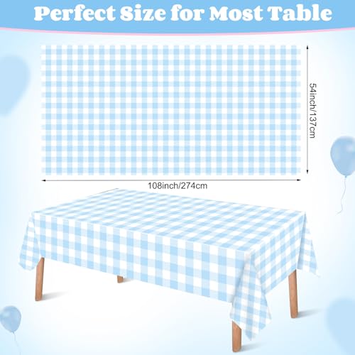 Image of Ganeen 3 Pcs Blue and White Checkered Tablecloths Disposable Plastic Gingham Table Cloths Waterproof Rectangle Plaid Table Cover for Parties Wedding Picnic Camping Birthday Party Decor, 54 x 108 Inch