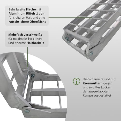 TRUTZHOLM 2 x Auffahrrampe klappbar 180 cm Traglast 680 kg Alu grau geriffelte Einzelstäbe Verladerampe