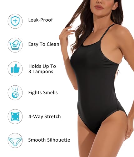 Beautikini Period Swimwear Women One Piece Menstrual Swimsuit Leakproof Racerback Athletic Bathing Suit for Teens Girls3