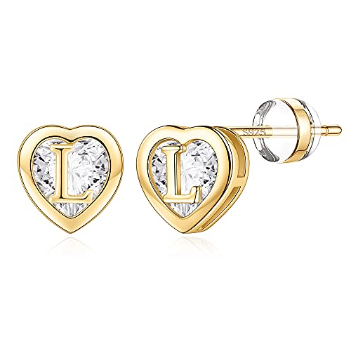 IEFWELL Stud Earrings for Women - Heart Initial L Earrings Stud Earring Stacks Hypoallergenic...