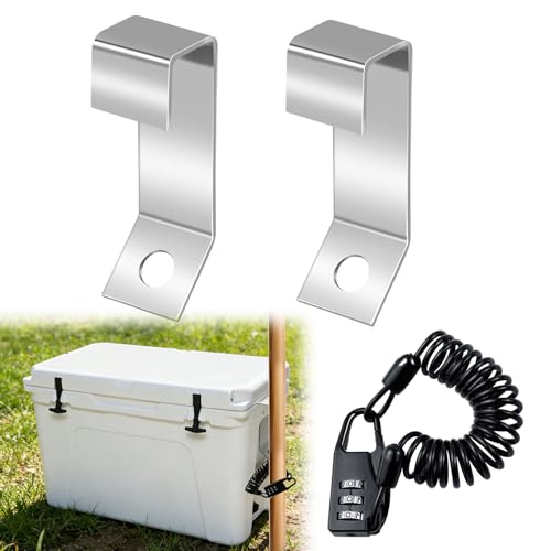 2pack Cooler Lock Bracket Cooler Tie Down Kit with Cable Combination Lock Stainless Steel Ice Chest Bracket Security Kit for Mid to Large Size Thermal Box