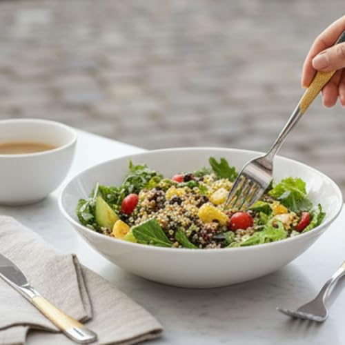Image of Sterling Silver with Golden Handle French Style Silverware | 5-Piece Hammered Fruit Fork Set | 18 /10 Stainless Steel Flatware | Elegant & Durable Cutlery for Home, Restaurants & Gifting