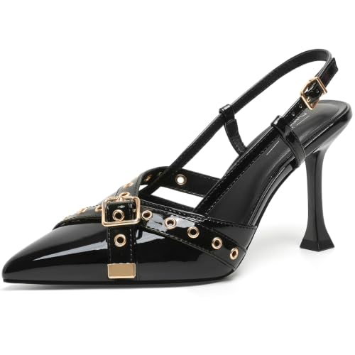 Image of Mostrin Kitten Heels for Women Pointed Closed Toe Heels Vintage Stiletto Dressy Pumps Shoes for Office Work Party