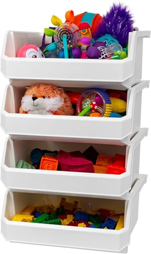 Image of ReadySpace Plastic Containers for Organizing and Storage Bins for Closet, Kitchen, Office, Garage or Pantry Organization, Stackable Bins, Extra Large (14.8 inch x 16.5 inch x 7 inch), 4-Pack, White