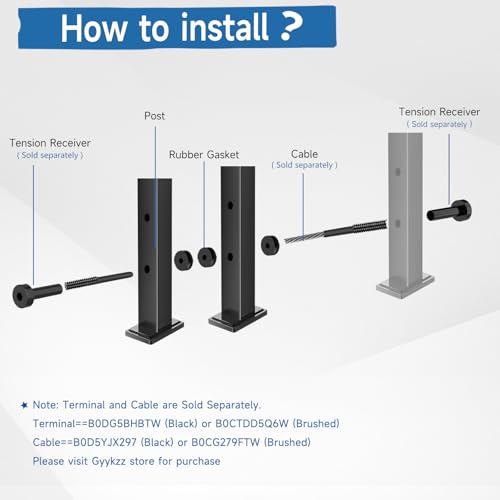 Image of Cable Railing Post 36 Inch 35 inchx2 inchx2 inch, Level Drilled Surface Mount T304 Stainless Steel Railing Line Post, Flat Top Horizontal Hole Deck Wire Railing Post, Black Coating Cable Handrail Post