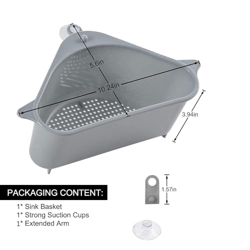 Image of ANKUL Sink Basket Strainer, Triangular Multifunctional Drain Shelf Kitchen Sink Strainer Holder Multifunctional Box Organizer for Soap, Dishwashing (MIN 1 Quantity, Grey)