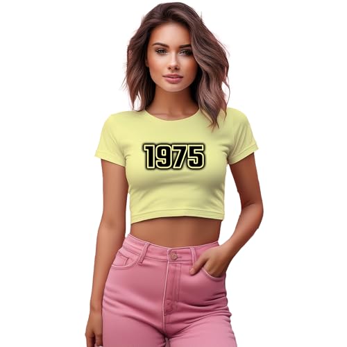 Crop top 1975 vêtement femme jaune beurre tee shirt court rétro