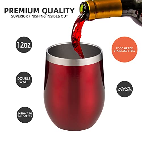 Starspeed 12Oz Stainless Steel Wine Tumbler With Lid. Stemless Double Wall Insulated Wine Tumbler.wine Glass Is Suitable For Different Scenes, Parties,Outdoor, Gifts And So On.(Transparent Red, 1) #TOP3