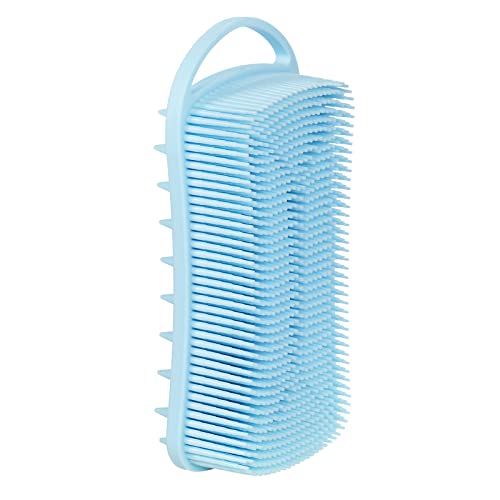 Pentangeli 2 In1Shower Brush Exfoliating Silicone Body Scrubber and Scalp Massage Brush, Multifunctional Shower Brush, Soft and Clean, Gentle on Skin Usable for All Ages (Blue)