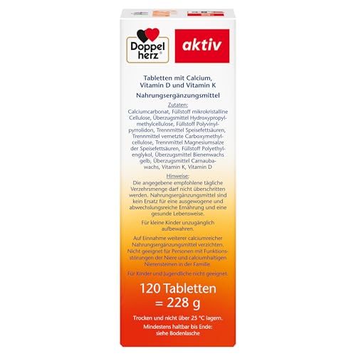 Doppelherz Calcium + Vitamin D3 – Mit Calcium und Vitamin K als Beitrag für den normalen Knochenerhalt – 120 Tabletten