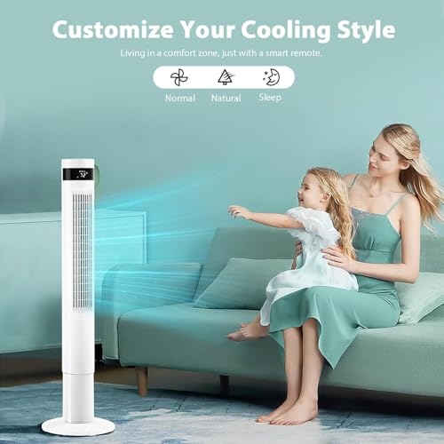 Image of Antarctic Star Tower Fan 85Oscillating Fan Quiet Cooling 12H Timer Remote Control Bladeless Electric 3 Speeds Wind 3 Modes, 42INCH, WHITE