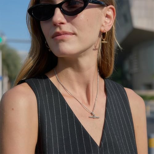Image of Jeulia 14K Gold Plated Necklaces for Women, Dainty Paperclip Chain Choker T-Bar Layered Stackable Gold Necklace Jewelry Gifts