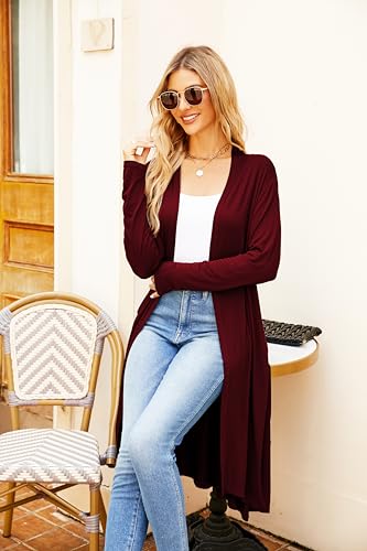 Image of Newchoice Womens Long Cardigan Summer Casual Draped Open Front Lightweight Long Sleeve Cardigan Duster with Pockets