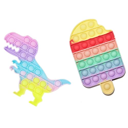 Image of Smizzy Push Pop it Fidget Toy Combo | Under Stress Relief Toys & Anti-Anxiety Sensory Bubble Toys Set for Autism to Relieve Stress, Rainbow Icecream and Dinosaur Shaped, 1 pc Each