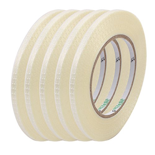 Aexit 5Pcs 5mm Electrical equipment Width 0.22mm Thickness Grid Type Filament Strapping Tape 50m Length