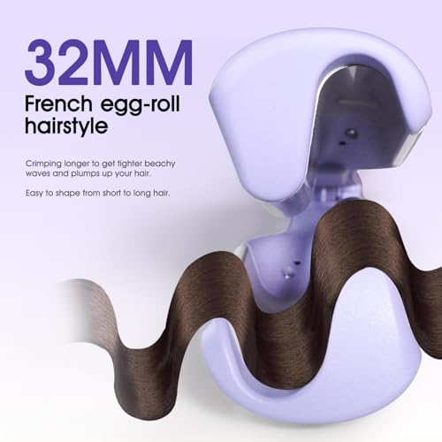 Image of Beach Wave Curling Iron Deep Waver Hair Tool, Mermaid Hair Waver for Women Crimper, Anti-Scald, Dual Voltage, 1.4 Inch Ceramic Double Barrel Wavy Curling Iron, Purple