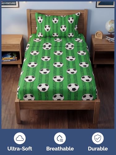 Image of Kids Twin Size Soccer Bed Sheets - 3 Piece Kids Soccer Sheet Set | Soccer Themed Bedding, Ultra-Soft, Cute & Cozy, Breathable & Machine Washable, Kids Bed Set for Boys, Girls, Teens & Toddlers