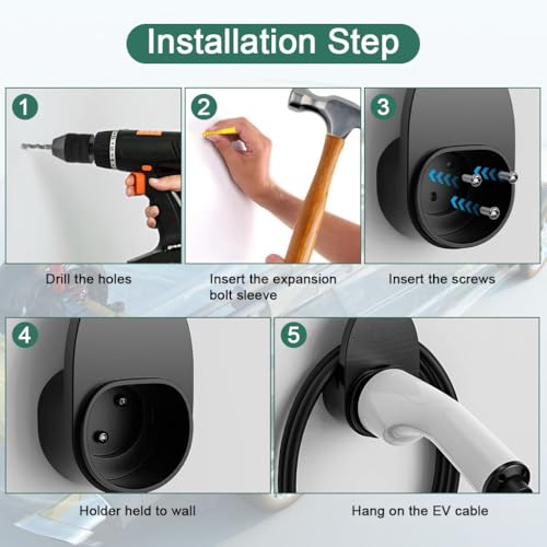 Image of STHIRA Charging Plug Wall Holder for Electric Vehicle Charging Gun Wall Holder Cable Organizer, Universal Fit, Screwfix PC Wall Bracket