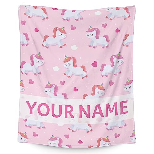 Personalized Unicorn Blanket Gifts with Name - 30"x40" Cute Throw for Girls & Women - Pink Soft Fuzzy Blankets for Couch & Office