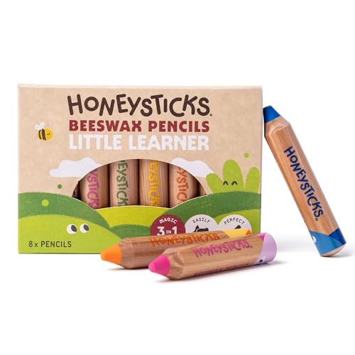 Honeysticks Little Learner Jumbo Buntstifte Dick für Kinder 8er Pack Meine Ersten Farbstifte Ungiftiger Bienenwachskern Leuchtende Farben Zeichen- und Malstifte ab 1 Jahr