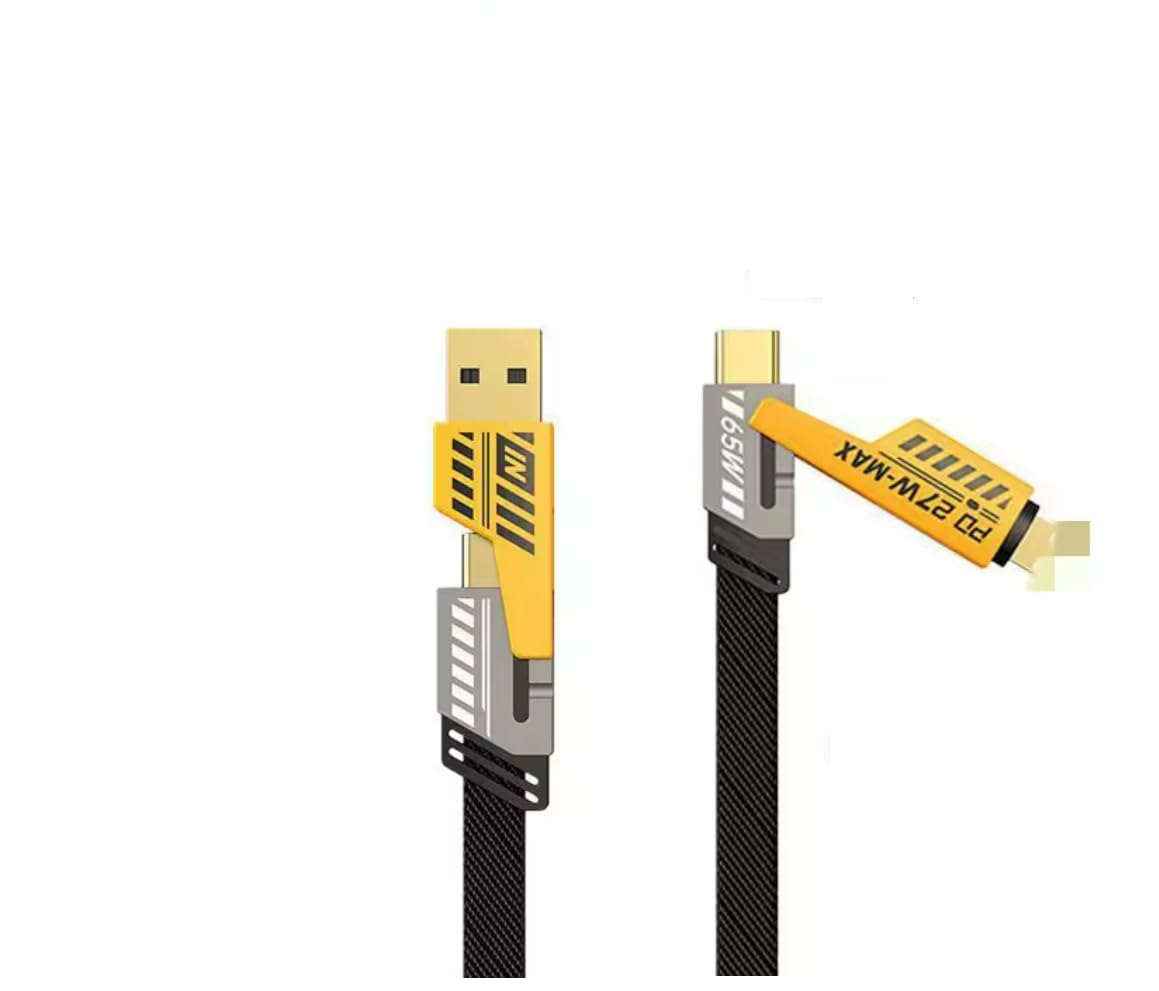 ELECTROCULUS 4 in1 Metal Flat Braided Indestructible cable 1.03m, 65W with lighting to Type C,Type C to C, Lighting to Type A compatiable for iPhones,macbooks,iPads, Type C Laptops(canary yellow) (B0DGDJSLRC) Amazon Price History, Amazon Price Tracker