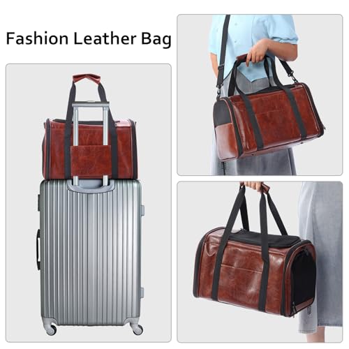 Lasaviin Fashion Leather Dog Carrier Cat Carrier Airline Approved Pet Carrier For Small Medium Dogs Cats Under 15Lbs thumb #4