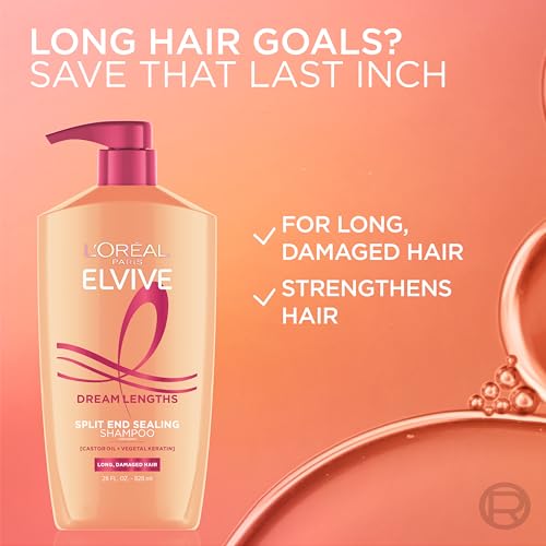l39oreal paris elvive dream lengths restoring shampoo with fine castor oil and vitamins b3 and b5 for long damaged hair visibly repairs damage without weighdown with system 28 fl ounce