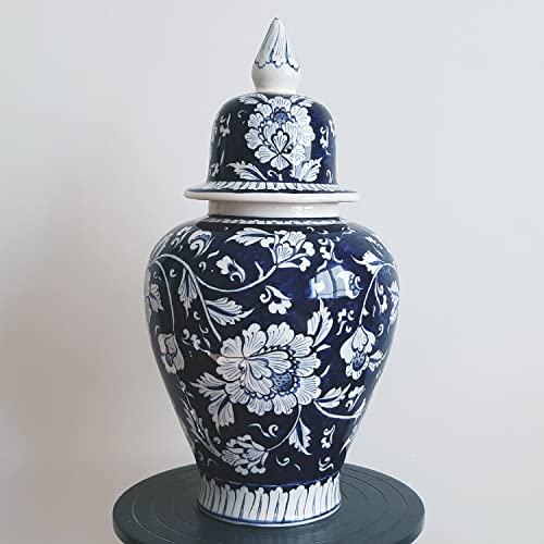 Exquisite Hand-Painted Blue and White Ceramic Ginger Jar – 15.7-Inch Chinoiserie Pottery Decor - Image 2