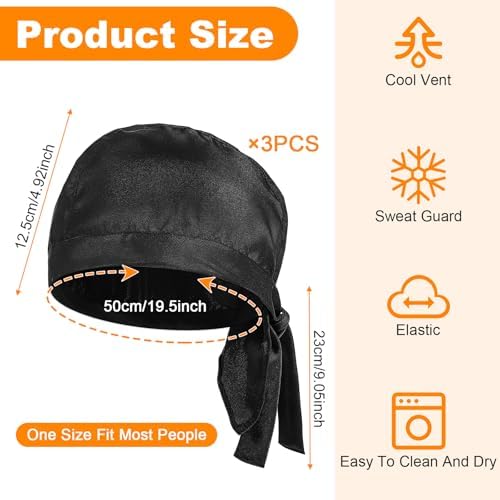3 Pack Tie Back Chef Hats, Adjustable Chefs Hats for Adults Chefs Bandana Skull Cap Breathable Cooking Hat for Men Women