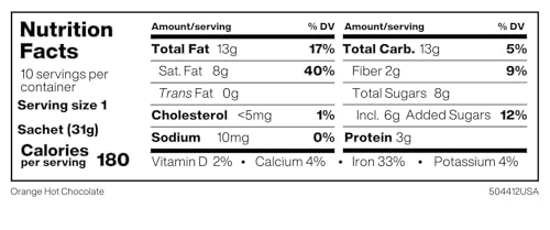 Image of Hotel Chocolat Hot Chocolate Mix - Orange Drinking Chocolate with Real Chocolate Flakes, 10 Servings, Gourmet Cocoa