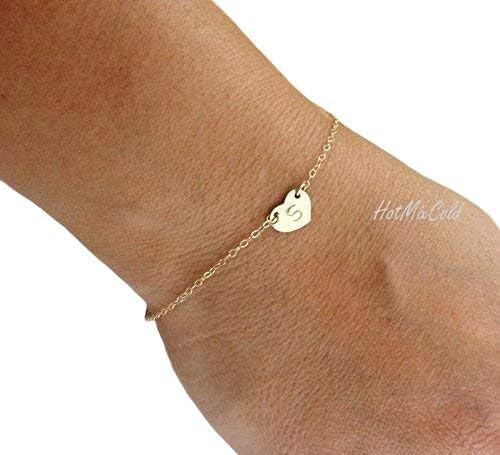 HotMixCold Couples Heart Initial Bracelet, Personalized Monogram Heart Bridesmaid Jewelry, Customized Mothers Bracelet - Image 3