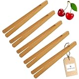 5x HOFMEISTER® Grillzange aus edlem Kirsch-Holz, 30 cm, für Bratwurst, Steaks & Gemüse auf dem BBQ, fester Griff dank Rillen-Fräsung, hygienisch & hitzebeständige Pinzette