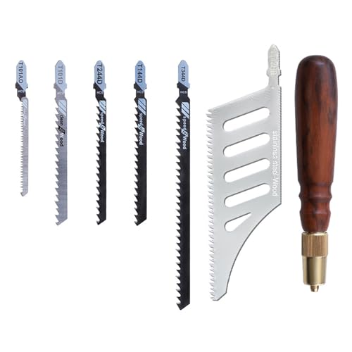 Juego de 7 Piezas Mini Sierras de Mano con Mango de Madera, Hojas de Sierra con Vástago en T para Carpintería Yeso y Poda