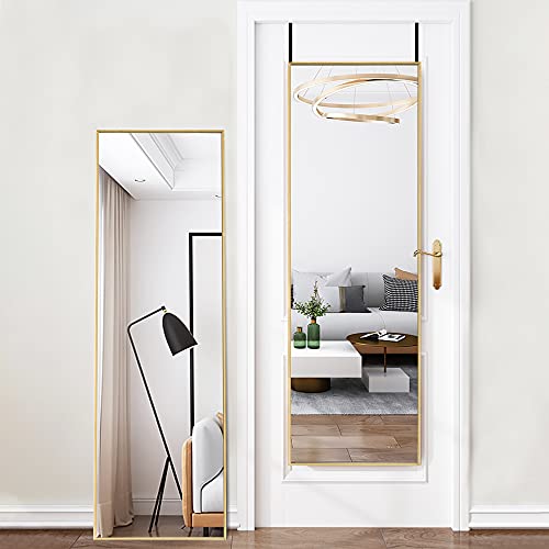Beauty4U Full Length Mirror with Hanging Hooks for Door, Wall Mounted Decoration Dressing Mirror, Gold, 50â€ x 14â€