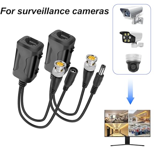 MEIRIYFA Passive Video Balun mit Stromanschluss und RJ45 Datentransmitter BNC Twisted Pair, 8MP Passive HD BNC Video Power Balun Transceiver Transmitter für CCTV Sicherheitssystem (2 Paare)