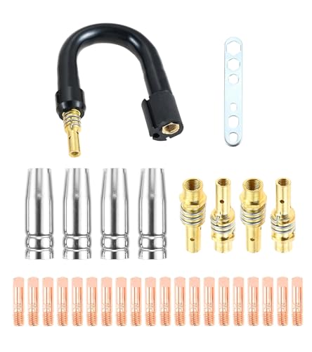 Mtsooning 30PCS 360 Flexible Mig Welding Neck & 0.030/0.8mm Contact Tips & Nozzle Holder Diffuser & Conical Gas Nozzle Shield Cups for MB15 15AK Welding MIG Welder Torch Consumable kit