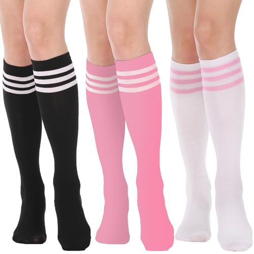 Image of DRESHOW 3 Pairs Cotton Knee High Socks for Women Solid Knit Knee Long Stocking Leg Warmer All Season Gift